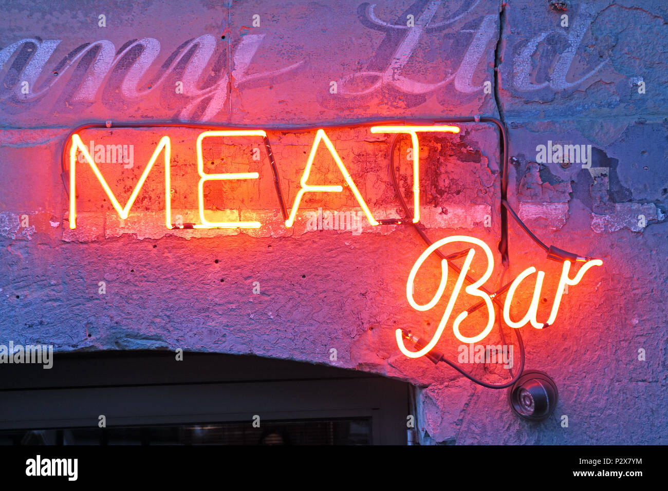 Fleisch bar Schild, Glasgow, 142 West Regent Street Glasgow, Schottland, Großbritannien, G2 2RQ Stockfoto