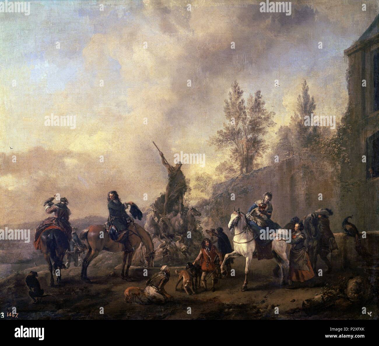 PARTIDA DE CETRERIA - 1665-1668 - OLEO/LIENZO - 80 x 70 cm - BARROCO HOLANDES-NP2150. Thema: Philips Wouwerman (1619-1668). Lage: Museo del Prado - PINTURA, MADRID, SPANIEN. Stockfoto