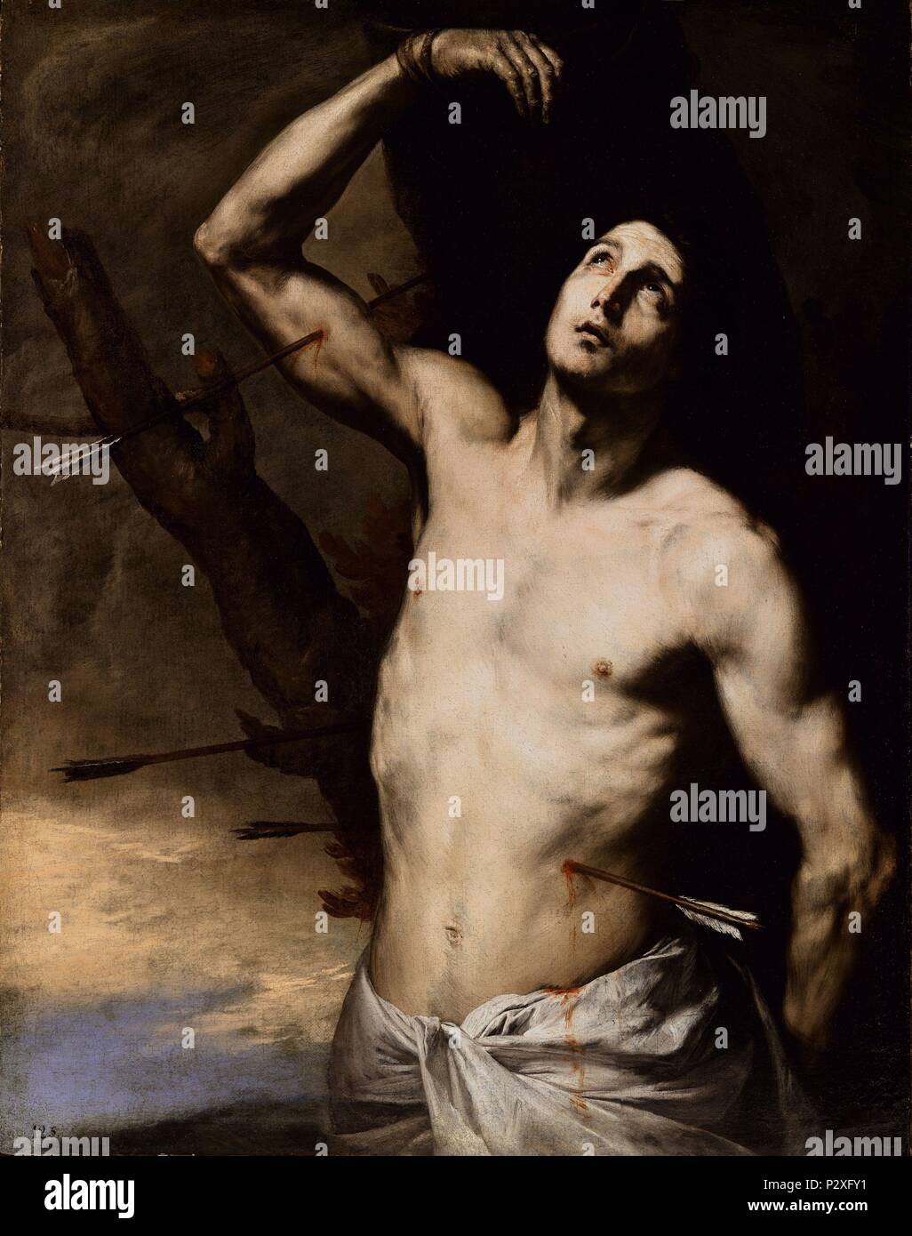'Saint Sebastian", 1636, Öl auf Leinwand, 127 cm x 100 cm, P 01095. Thema:: Lanfranco (1591-1652). Lage: Museo del Prado - PINTURA, MADRID, SPANIEN. Stockfoto