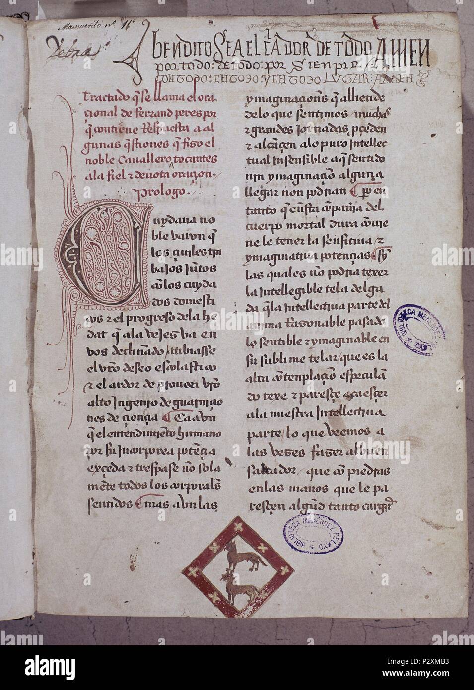 ORACION Fernan Perez - MANUSCRITO SIGLO XV. Autor: Alonso de Cartagena (1385-1456). Lage: Biblioteca Menéndez Pelayo, Santander, Kantabrien, Spanien. Stockfoto