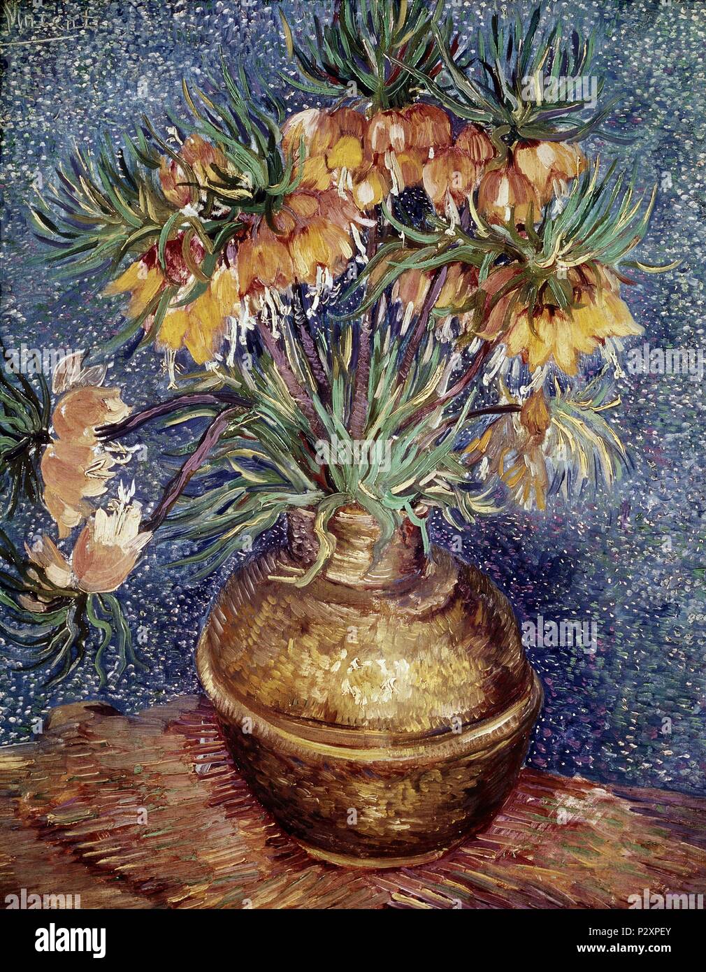 Crown Imperial Fritillaries in einem Kupfer Vase - 1887 - 73,5 x 60,5 cm, Öl auf Leinwand. Autor: Vincent van Gogh (1853-1890). Lage: Musee D'Orsay, Frankreich. Auch als: CORONA IMPERIAL EN UN JARRON DE COBRE bekannt. Stockfoto
