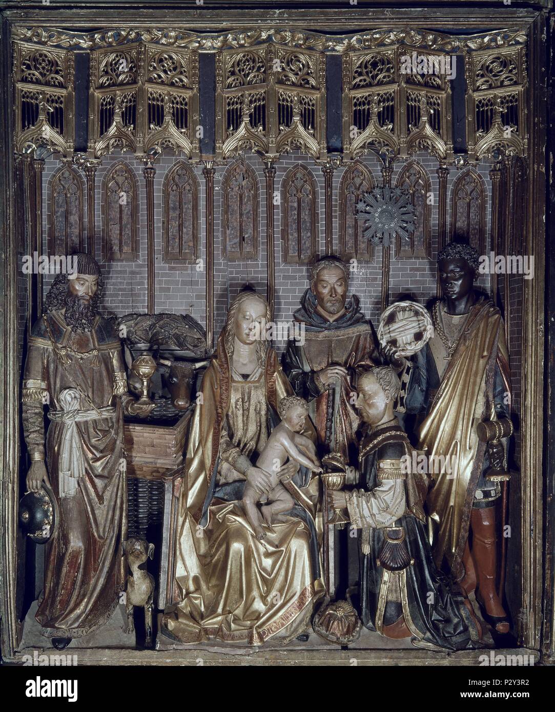 TRIPTICO DE LA EPIFANIA O DE LA ADORACION DE LOS REYES MAGOS - SIGLO XV - GOTICO ENDGÜLTIG. Autor: Gil de Siloé (C. 1440-1501). Lage: MUSEO DE LA COLEGIATA, Covarrubias, Burgos, Spanien. Stockfoto