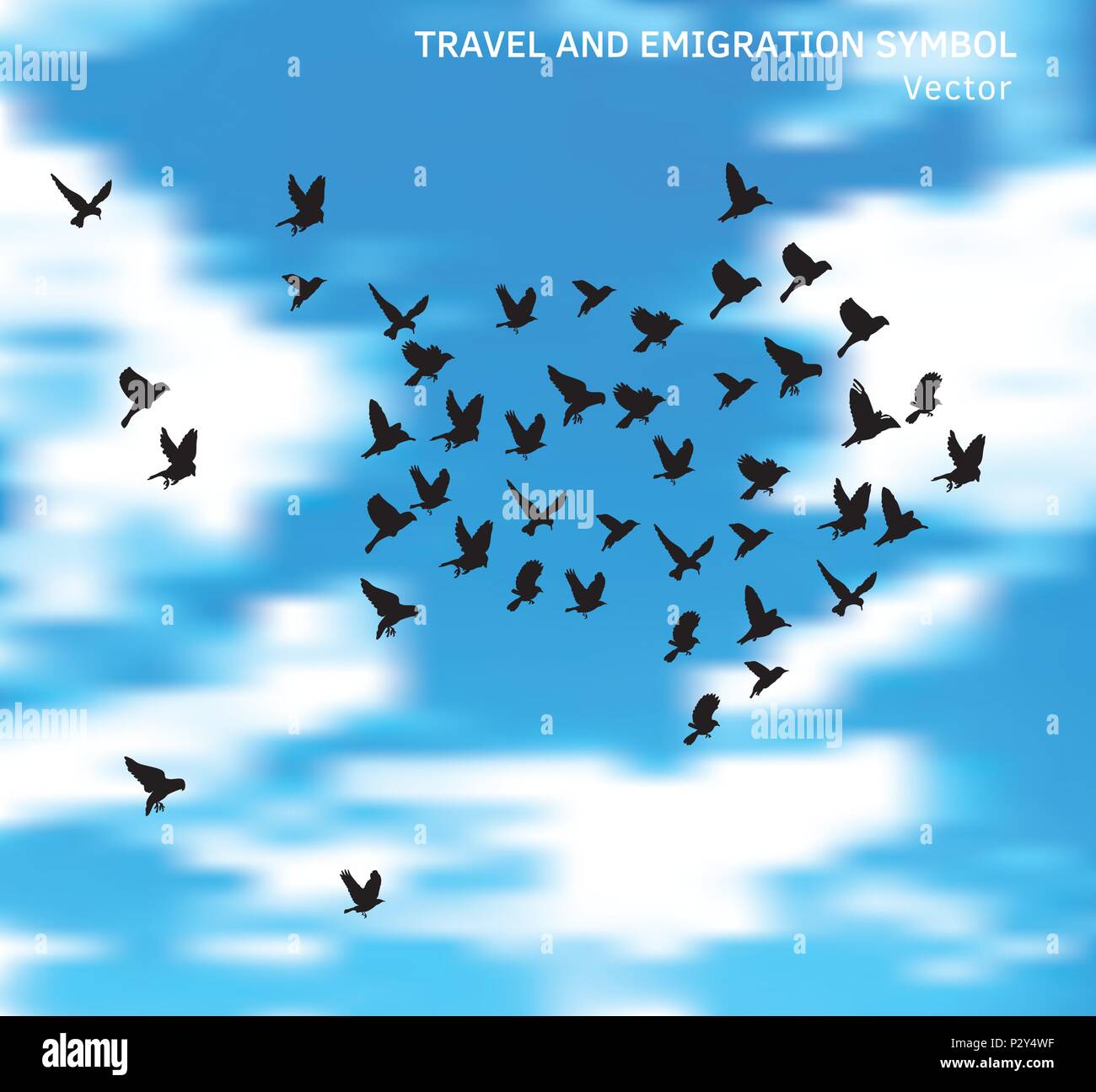 Reise- und Auswanderung Vögel Symbol in Blau wolken himmel. Stock Vektor