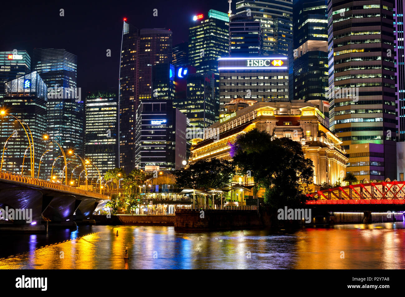 Singapur Central Business District in der Nacht Stockfoto