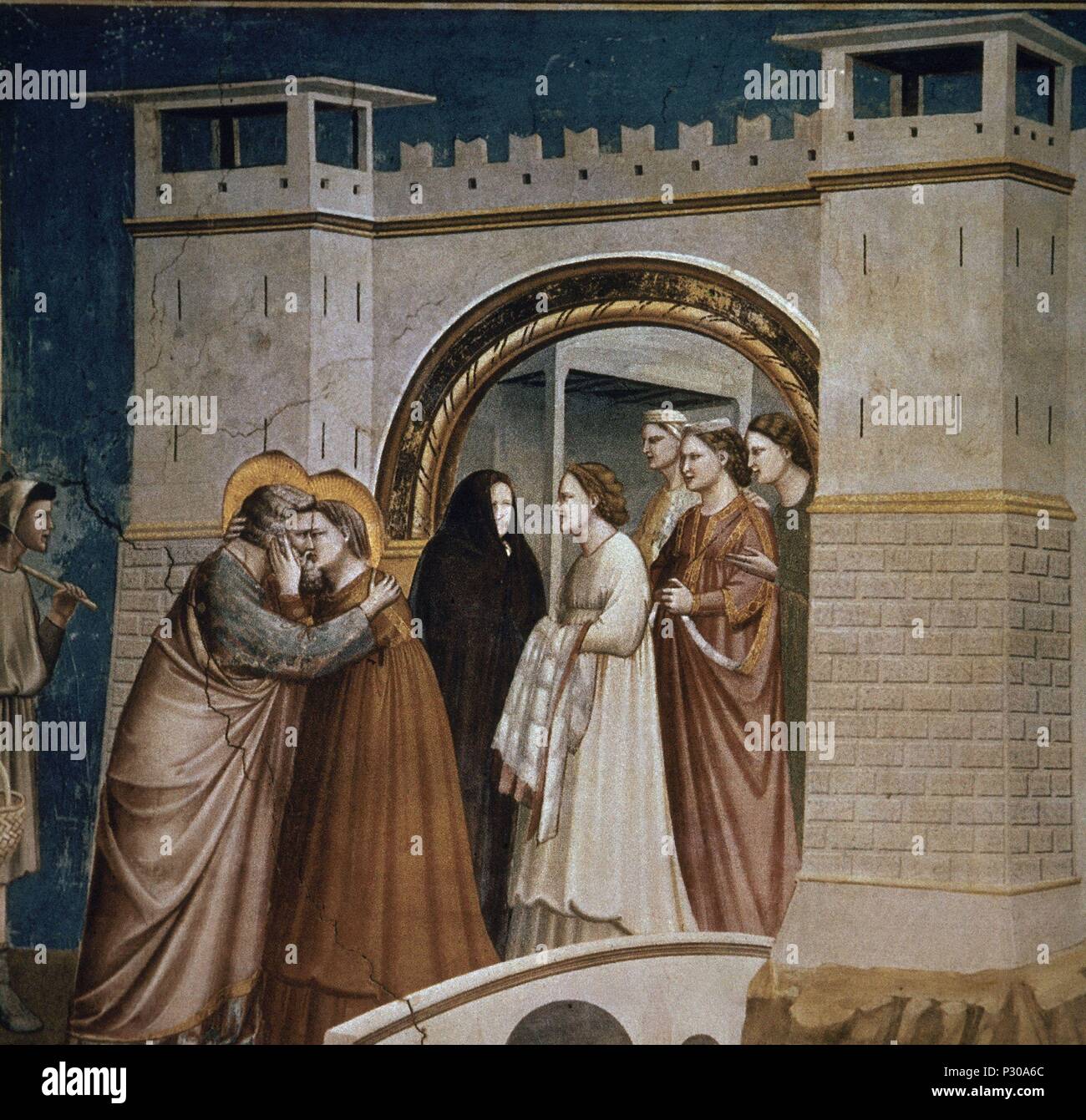 Die Sitzung an der Golden Gate - 1302/05 - Fresco. Autor: Giotto di Bondone (1266-1337). Lage: CAPILLA DE LOS Cappella degli Scrovegni, Padua, Italien. Auch als: ABRAZO EN LA PUERTA DORADA - las mejores bekannt. Stockfoto