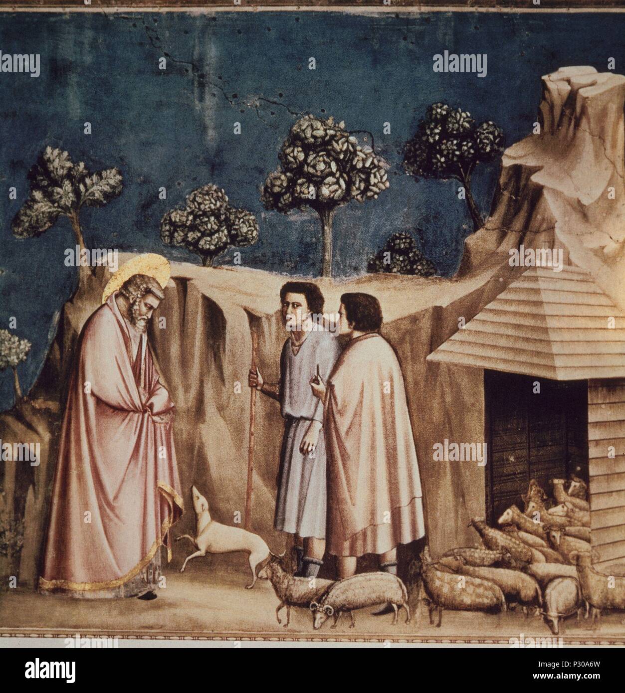 SAN JOAQUIN ENTRE LOS PASTORES - 1302-1305 - FRESCO-TRECENTO ITALIANO - ESCUELA FLORENTINA. Autor: Giotto di Bondone (1266-1337). Lage: CAPILLA DE LOS Cappella degli Scrovegni, Padua, Italien. Stockfoto