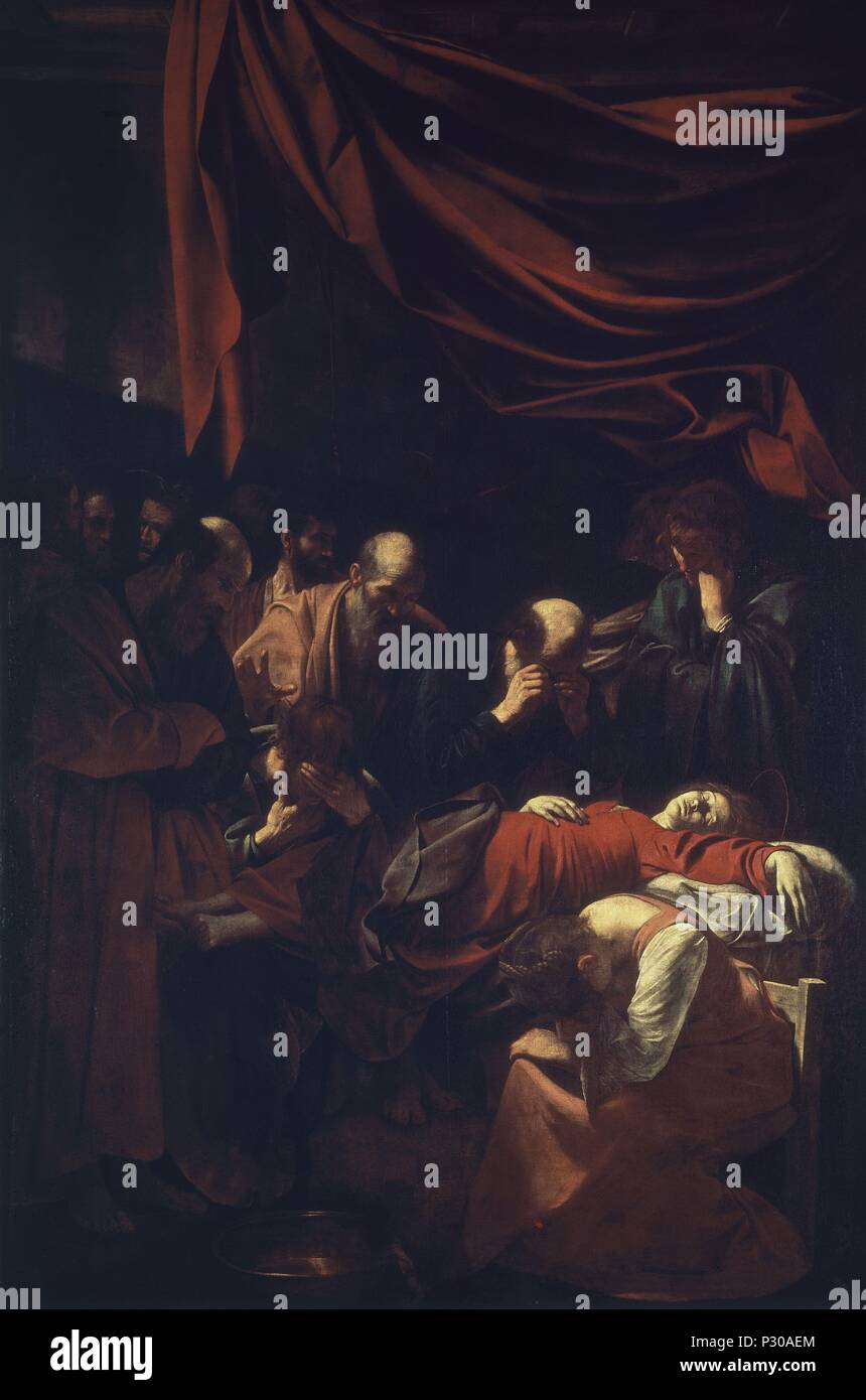 Der Tod der Jungfrau - 1605/1606 - 369 x 245 cm - Öl auf Leinwand - italienischen Barock. Autor: Caravaggio (C. 1570-1610). Lage: Louvre Museum - Gemälde, Frankreich. Auch als: DESPUÉS DE LA VIRGEN bekannt. Stockfoto