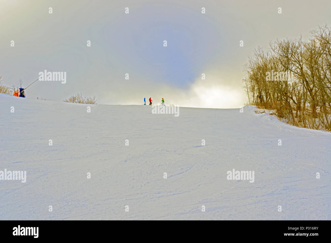 Mont Sainte Anne, Kanada - Januar 20, 2016: Leute Ski downhill in Mont Sainte Anne. Mont Sainte Anne Teil der Laurentian Hochland, das flatte Stockfoto