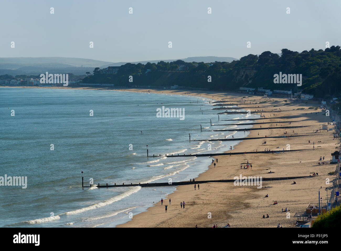 Eine Fläche von Strand westlich der Pier in Bournemouth, UK. Stockfoto
