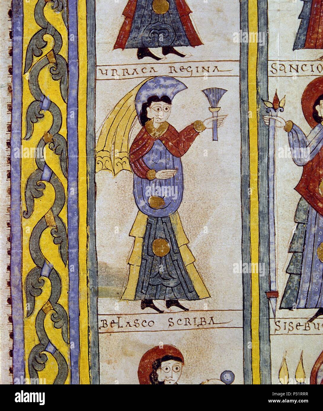 URRACA REINA - CODICE EMILIANENSE - MOZARABE-FOL 453 R - SIGLO X Ort: MONASTERIO - BIBLIOTECA - COLECCION, SAN LORENZO DEL Escorial, Madrid, Spanien. Stockfoto