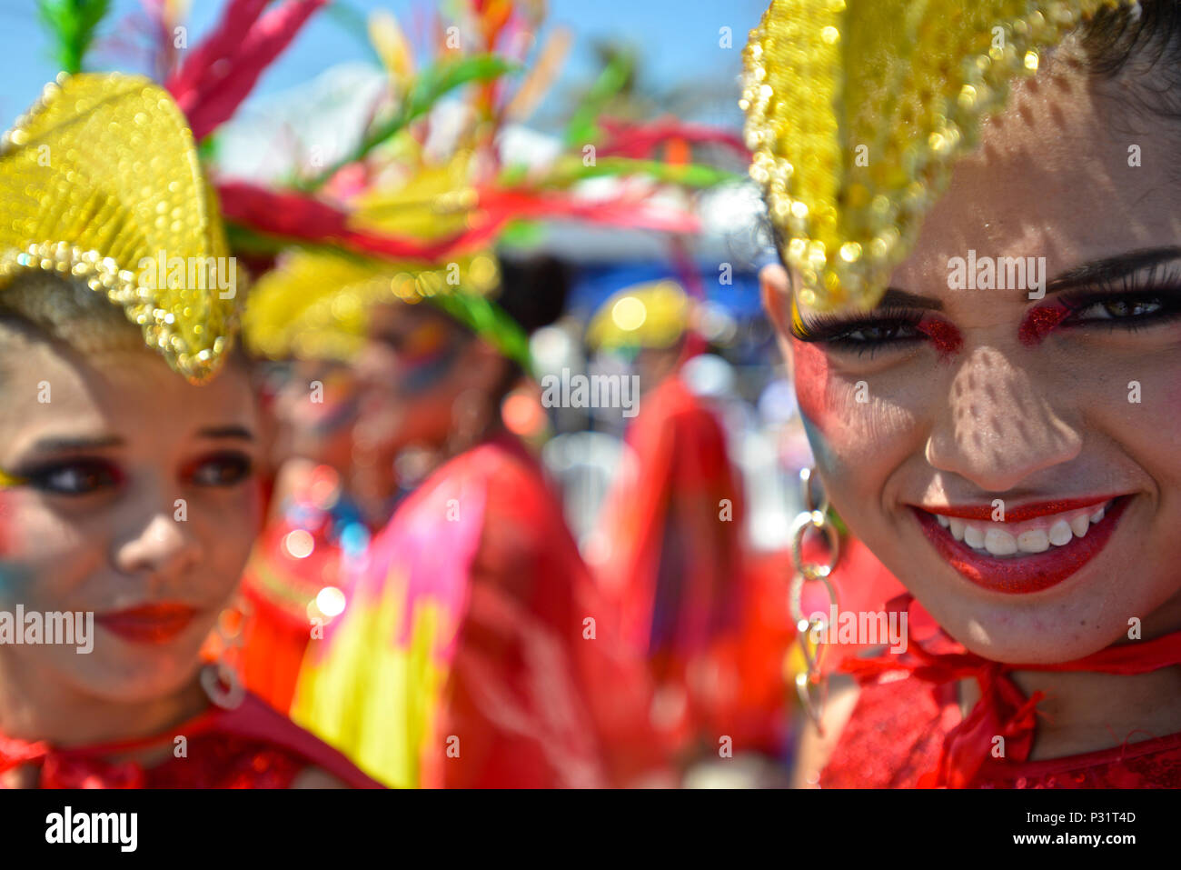 Ritmo del Pajarito (Bird's Rhythmus). Schlacht von Blumen, Barranquilla Karneval. Stockfoto