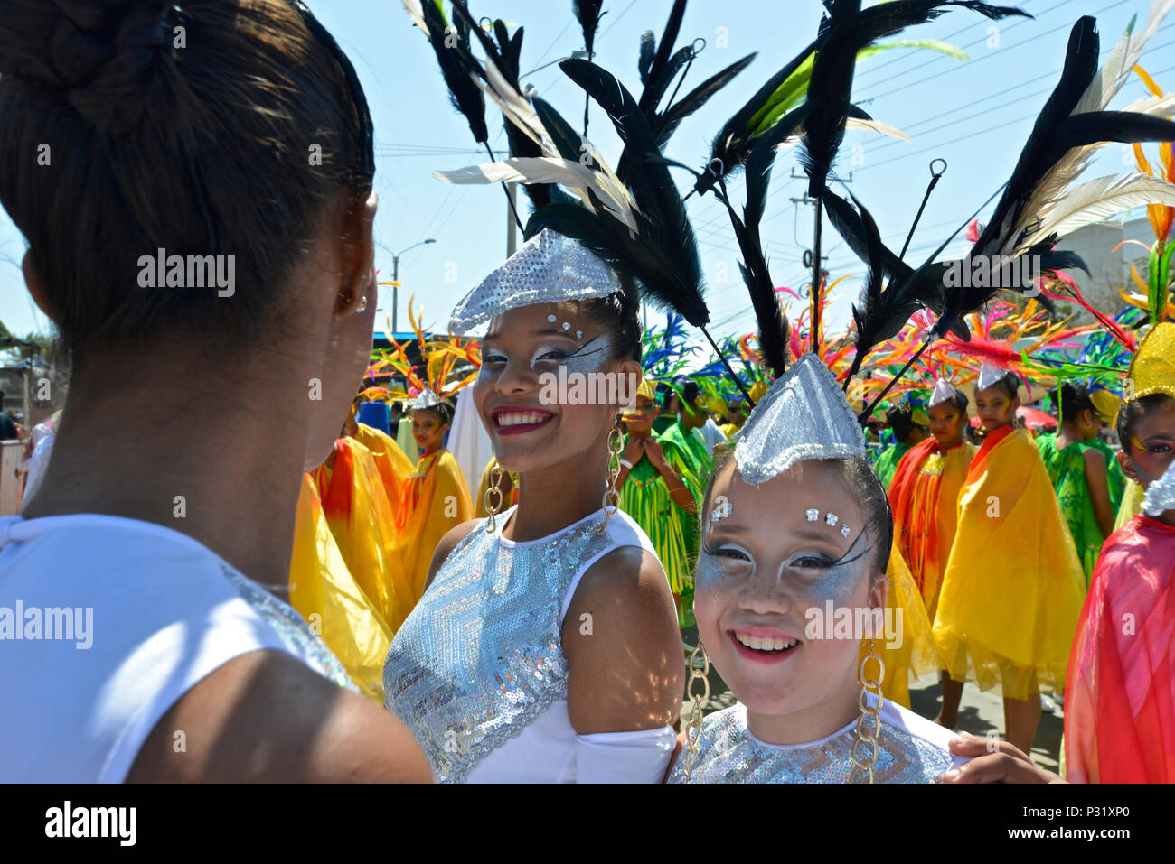 Ritmo del Pajarito (Bird's Rhythmus). Schlacht von Blumen, Barranquilla Karneval. Stockfoto