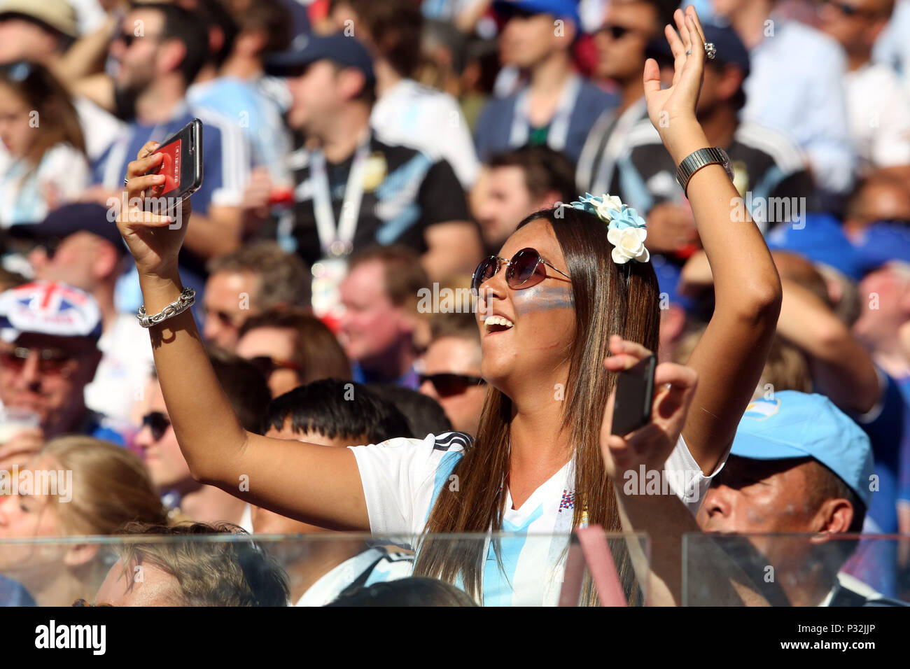 Moskau, Russland, 16. Juni 2018. : Argentinien Fans während der Fußball-WM Russland 2018, Gruppe D, Fußballspiel zwischen Argentinien v Island in Spartak Stadium in Moskau. Credit: Marco iacobucci/Alamy leben Nachrichten Stockfoto