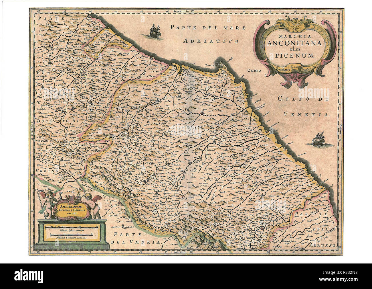 07 - Marchia Anconitana Olim Picenum, 1635 - Henricus Hondius, Jan Jansson Stockfoto