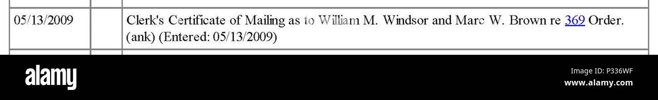 09-05-13 MÄDCHEN DES NEBELS V WINDSOR 1-06-CV--00714 Docket notation Zertifikat von Mailing ohne docket number-GA Northern District Court-2 Stockfoto