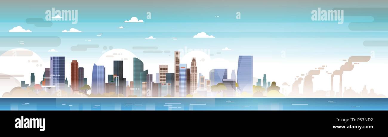 Natur Luftverschmutzung Werk Rohr Luft verschmutzte Rauch Abfälle schlechten Umwelt mit der Industrie Herstellung Banner Stock Vektor