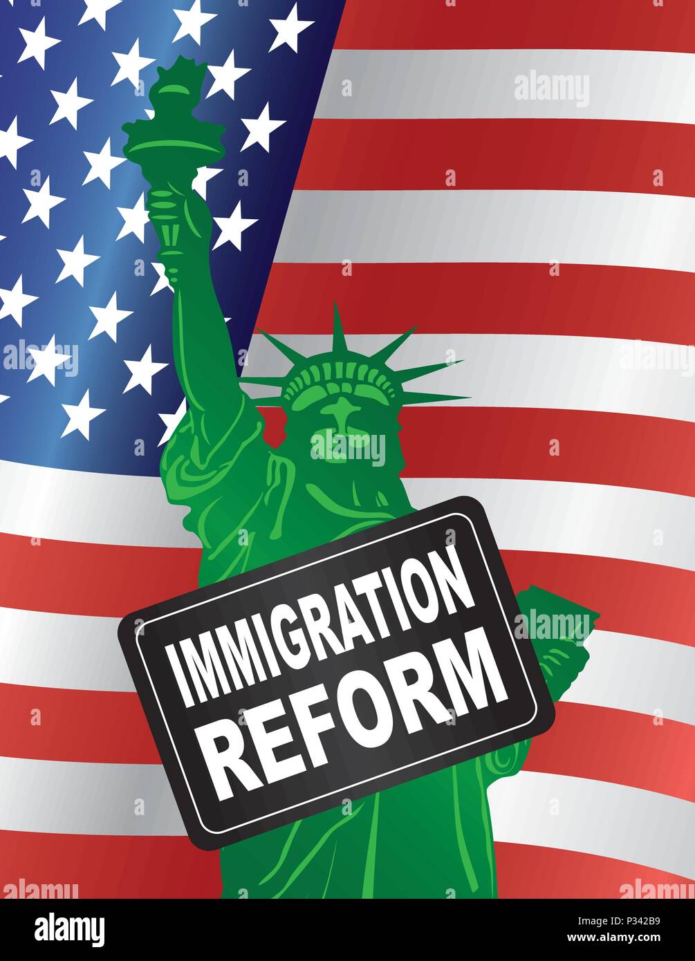 Regierung Immigration Reform mit Freiheitsstatue mit USA American Flag  Abbildung Stock-Vektorgrafik - Alamy