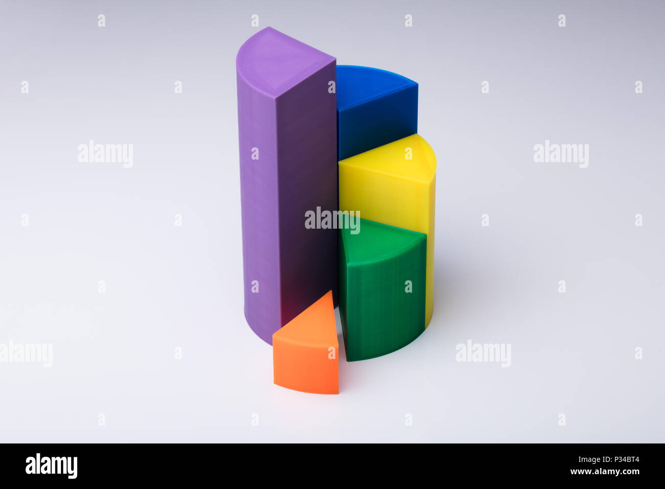 Foto von 3D-Kreisdiagramm auf weißem Hintergrund Stockfoto