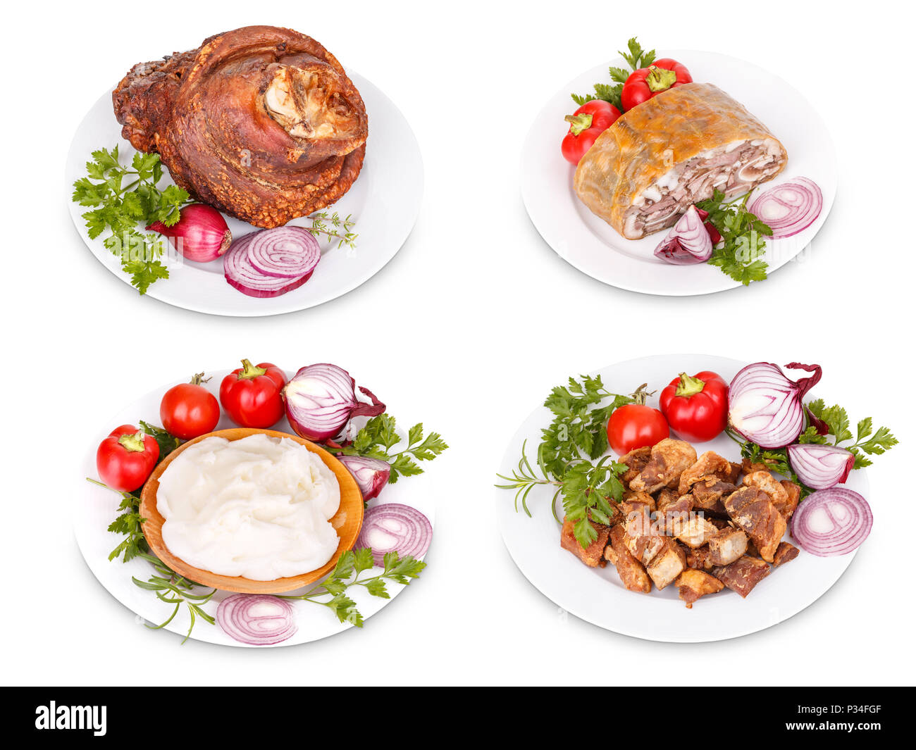 Schweinefleisch auf weißem Hintergrund Stockfoto