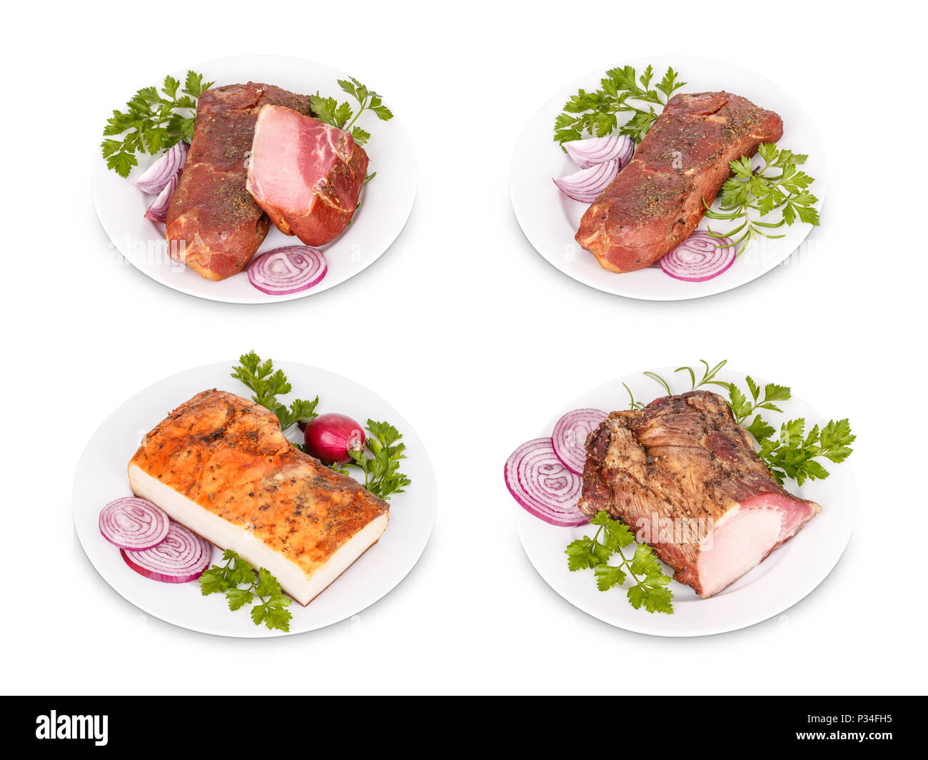 Schweinefleisch auf weißem Hintergrund Stockfoto