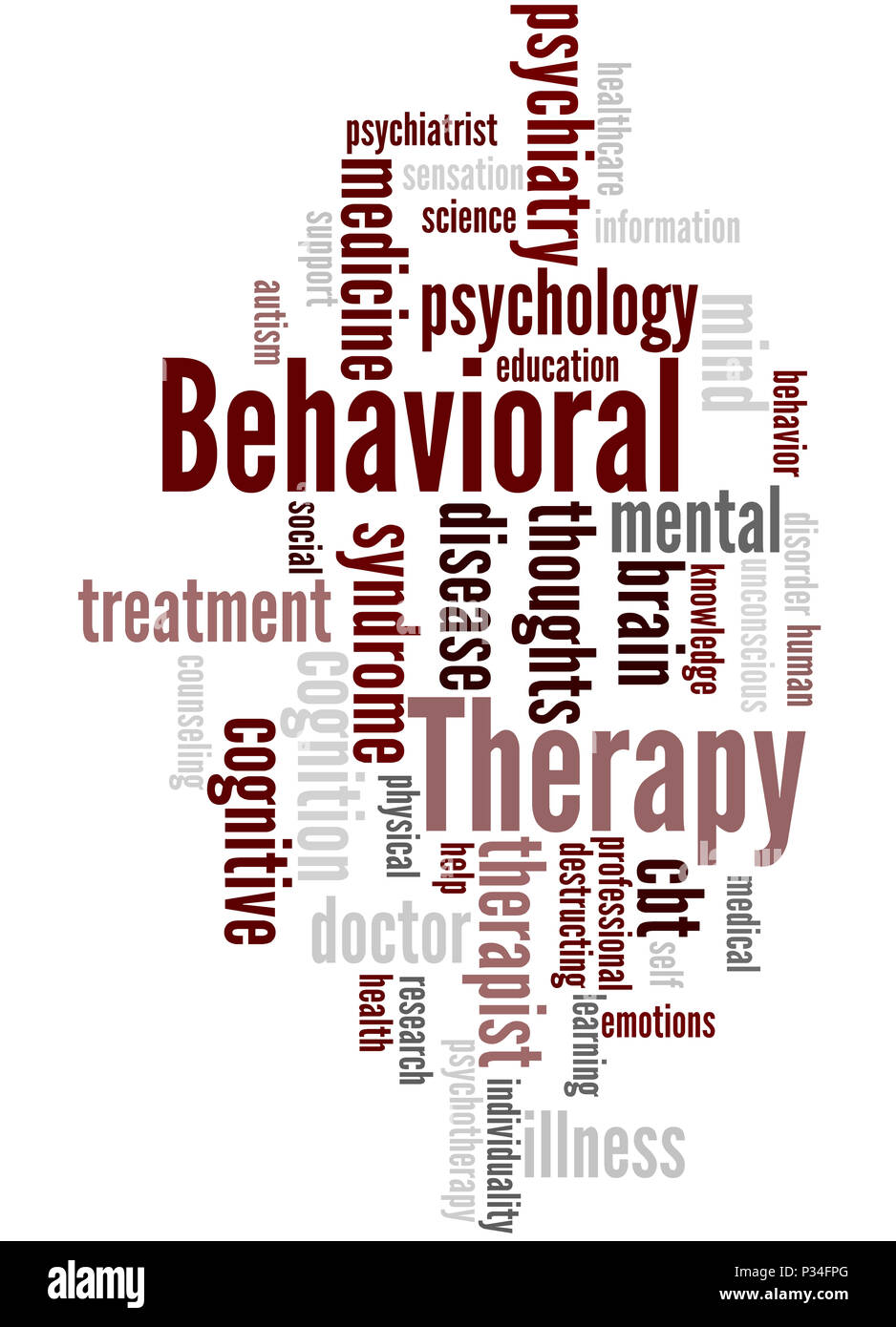 Verhaltenstherapie, Word cloud Konzept auf weißem Hintergrund. Stockfoto