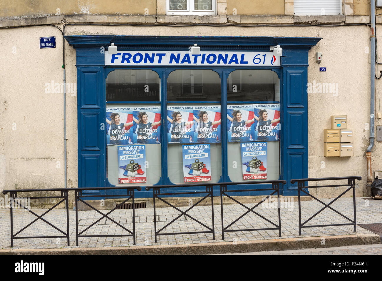 Frankreich, Normandie, ALENCON 24-03-2018: Lokale Rassemblement National Office, bevor Sie wissen, wie der Front National. Eine französische rechtspopulistische Partei Stockfoto