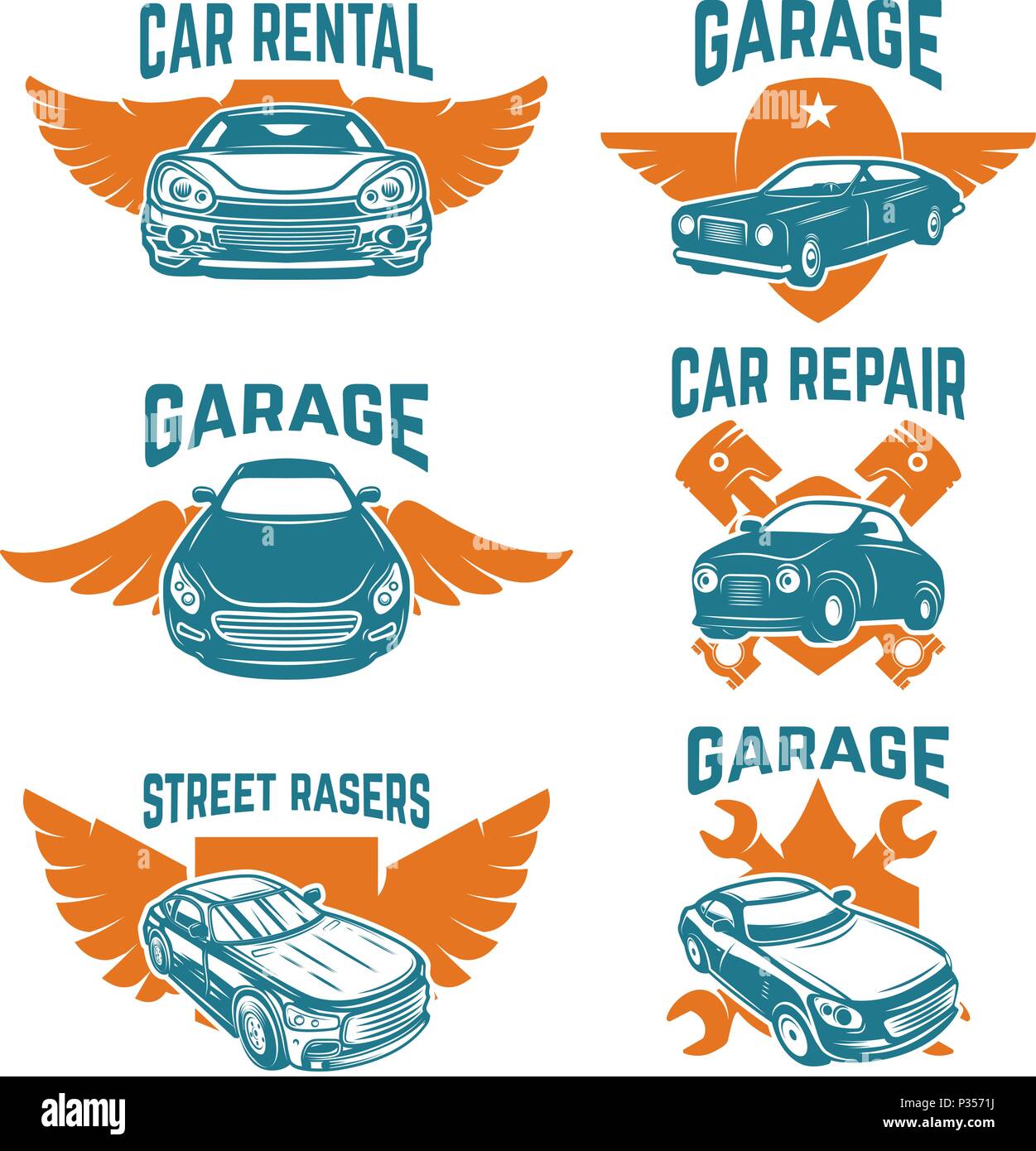 Autoreparatur, garage, auto-service-embleme. elemente für logo, etikett,  zeichen. bild