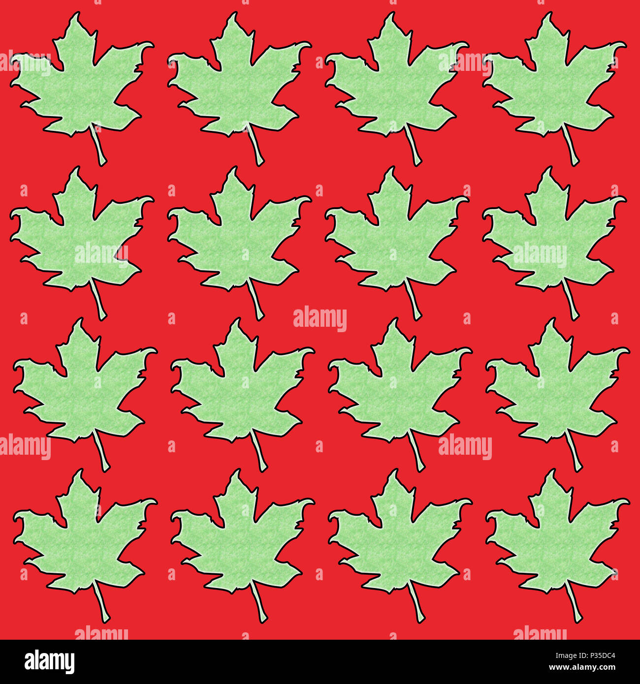 Digital verbesserte sich wiederholende Bild einer Silhouette einer maple leaf Stockfoto