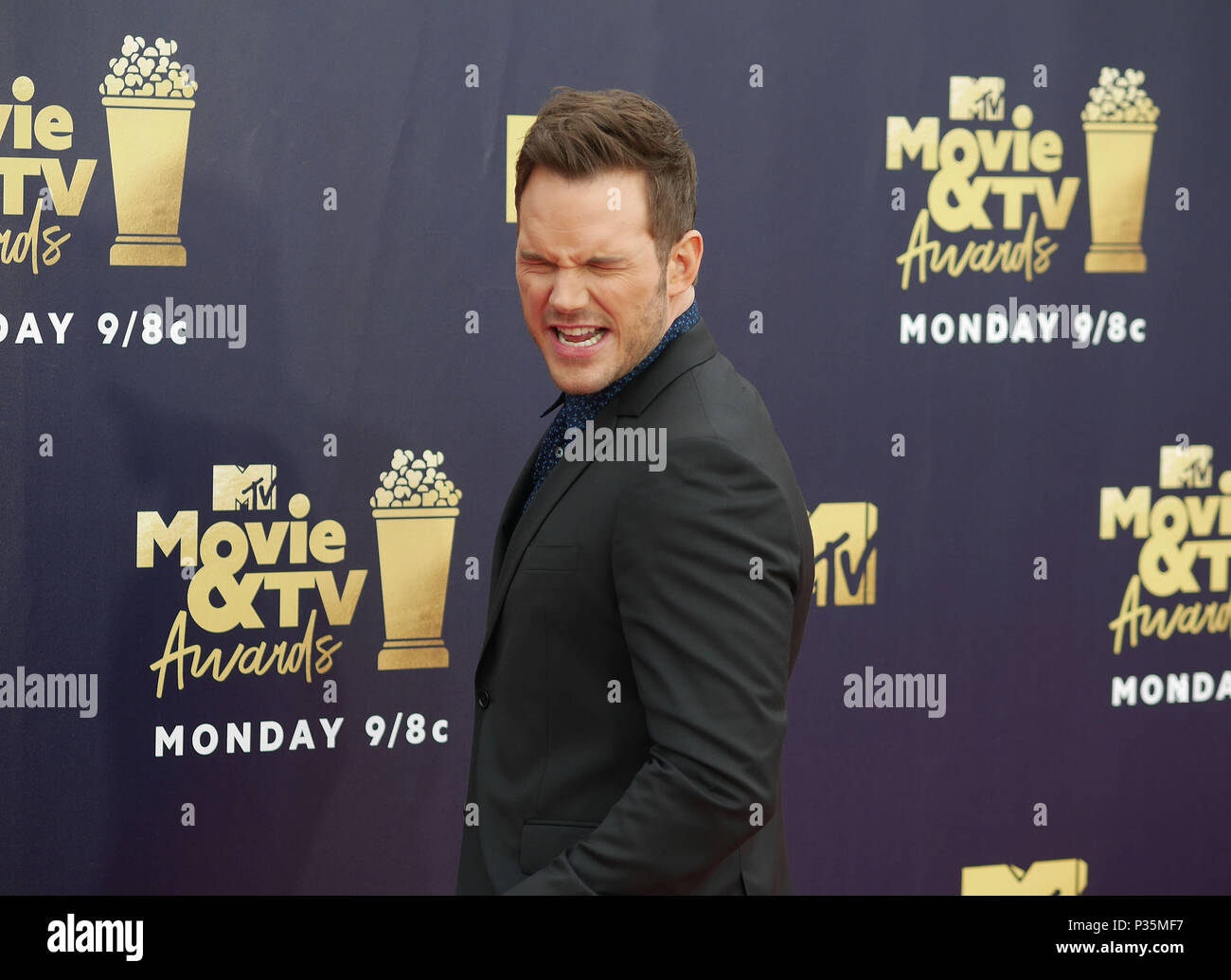 Chris Pratt an die 2018 MTV Movie und TV Auszeichnungen bei den Barker Hangar in Los Angeles, USA statt. PRESS ASSOCIATION Foto. Bild Datum: Samstag, Juni 16, 2018. Photo Credit: Francis Specker/PA-Kabel Stockfoto