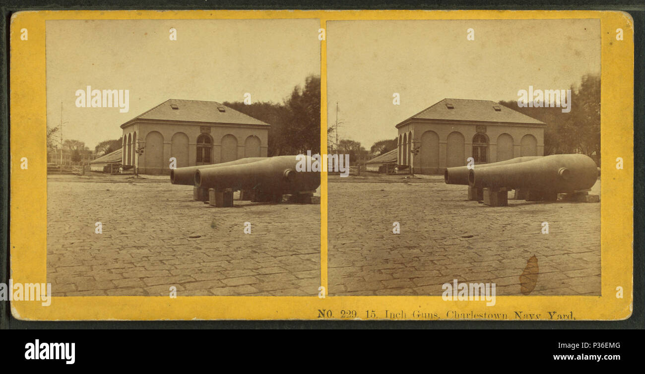 . 15 Zoll Waffen, Charlestown Navy Yard. Abdeckung: 1865?-1920?. Quelle Impressum: 1865?-1920?. Digitale Element veröffentlicht 12/30-2005; 2-13-2009 aktualisiert. 9 15 Zoll Waffen, Charlestown Navy Yard, von Robert N. Dennis Sammlung von stereoskopische Ansichten Stockfoto