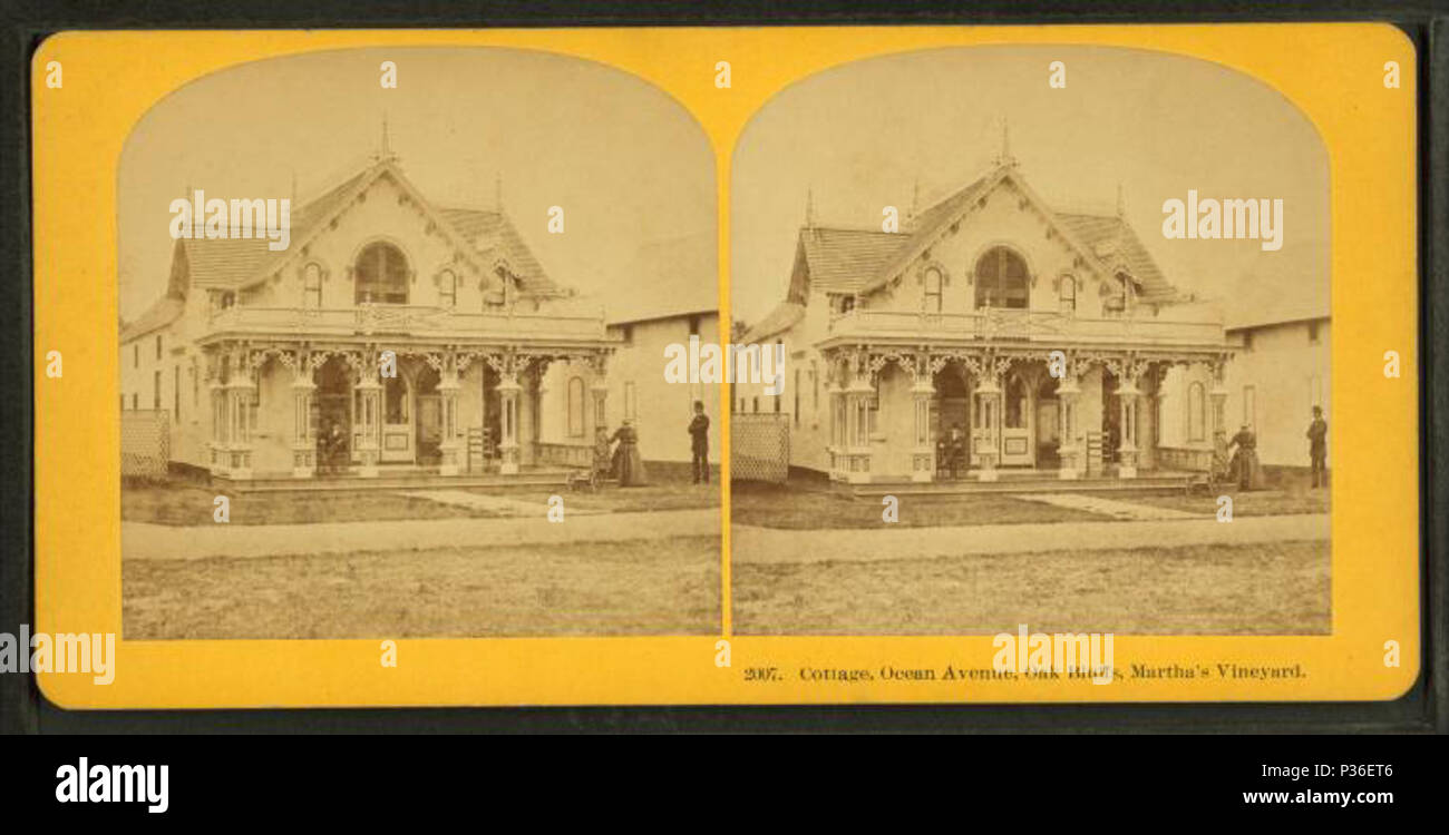 . Cottages, Ocean Avenue, Oak Bluffs, Martha's Vineyard. Abdeckung: 1865?-1880?. Quelle Impressum: 1865?-1880?. Digitale Element veröffentlicht 8-31 2005; 2-12-2009 aktualisiert. 77 Cottages, Ocean Avenue, Oak Bluffs, Martha's Vineyard, Kilburn Brüder Stockfoto