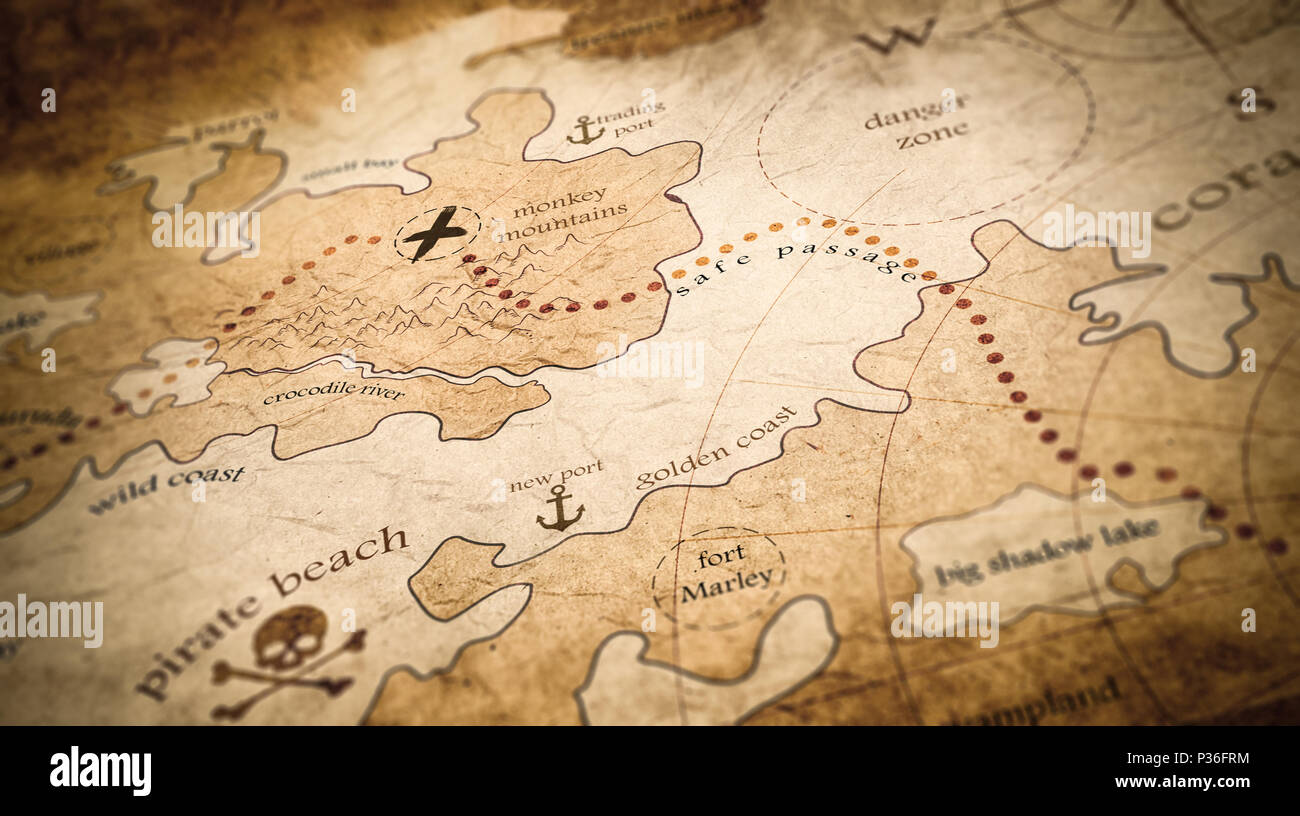 Piratenschiff Piraten 1 x römische  beige  Seekarte,Schatzkarte aufgedruckt 