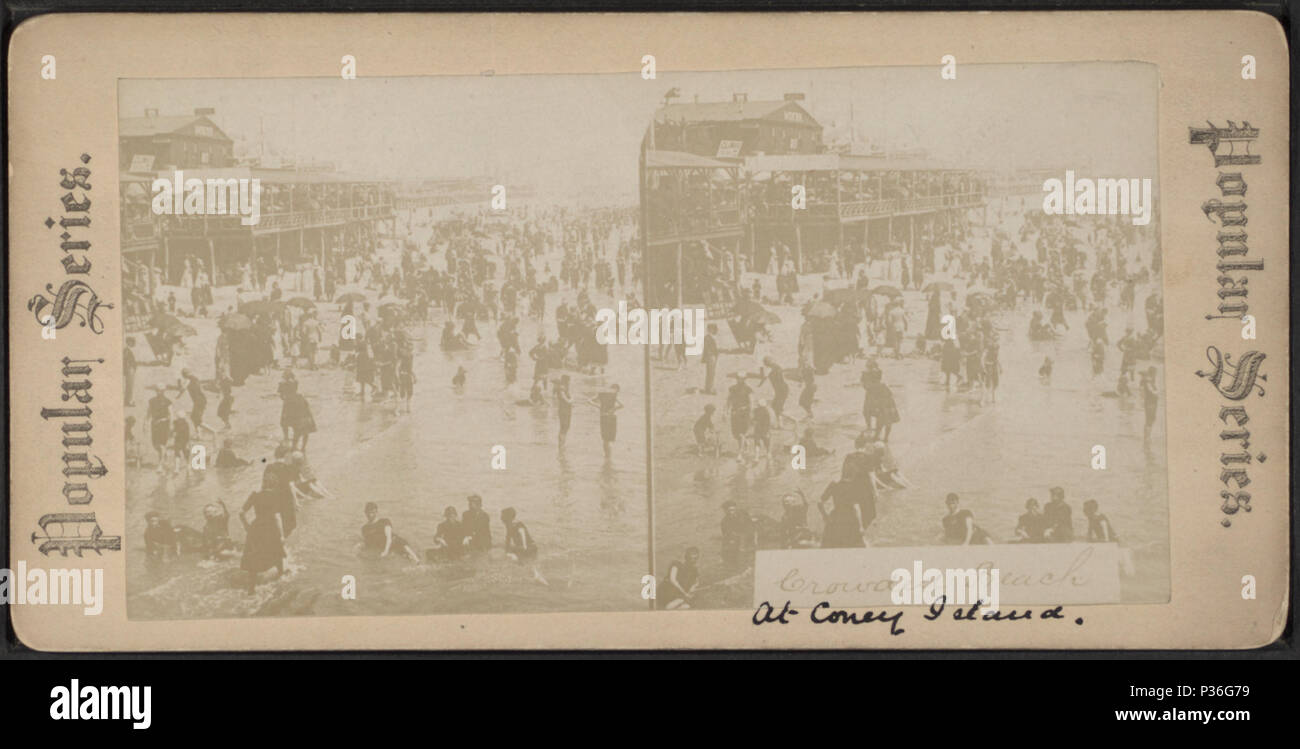 . Überfüllten Strand von Coney Island. Alternative Titel: beliebte Serie. Abdeckung: [1865?]-1919. Digitale Element veröffentlicht 4-27 2006; Aktualisiert im 6-25 2010. 80 überfüllten Strand von Coney Island, von Robert N. Dennis Sammlung von stereoskopische Ansichten Stockfoto