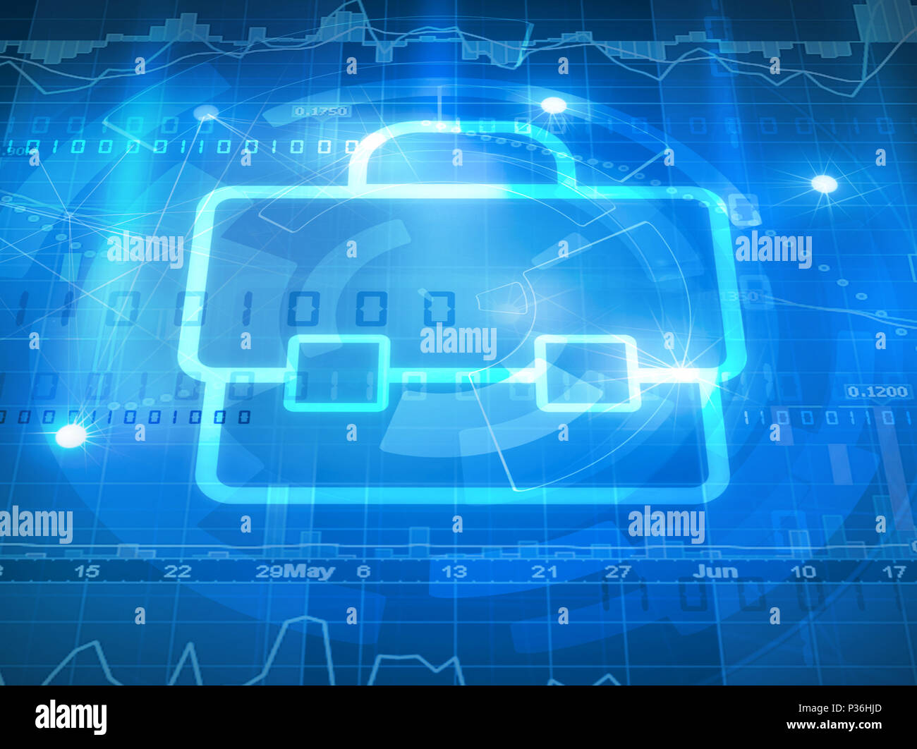Koffer Symbol auf Börsendaten Hintergrund Stockfoto