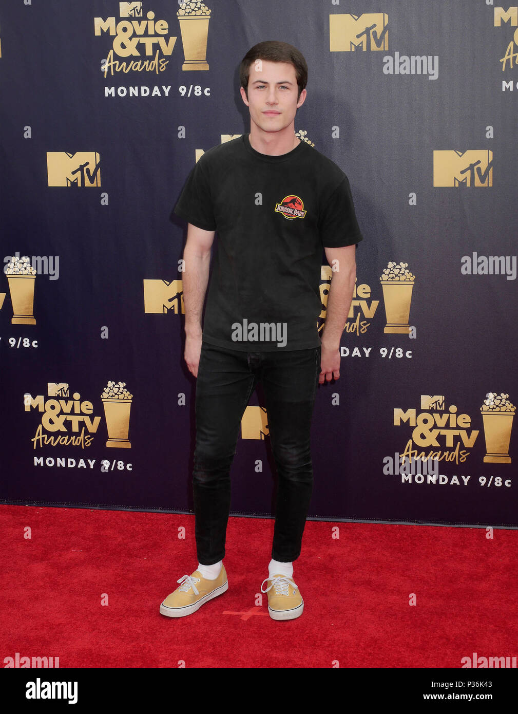 Dylan Minnette Teilnahme an die 2018 MTV Movie und TV Auszeichnungen bei den Barker Hangar in Los Angeles, USA statt. PRESS ASSOCIATION Foto. Bild Datum: Samstag, Juni 16, 2018. Photo Credit: Francis Specker/PA-Kabel Stockfoto