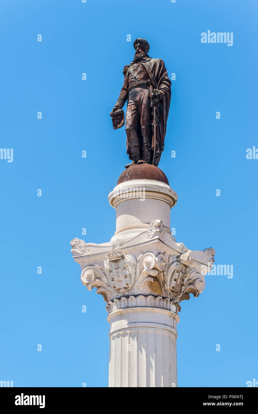 Die Spalte von Pedro IV als "Soldatenkönig" (Portugiesisch: Coluna de D. Pedro IV) - in der Mitte der Platz Rossio in Lissabon, Portugal bekannt Stockfoto