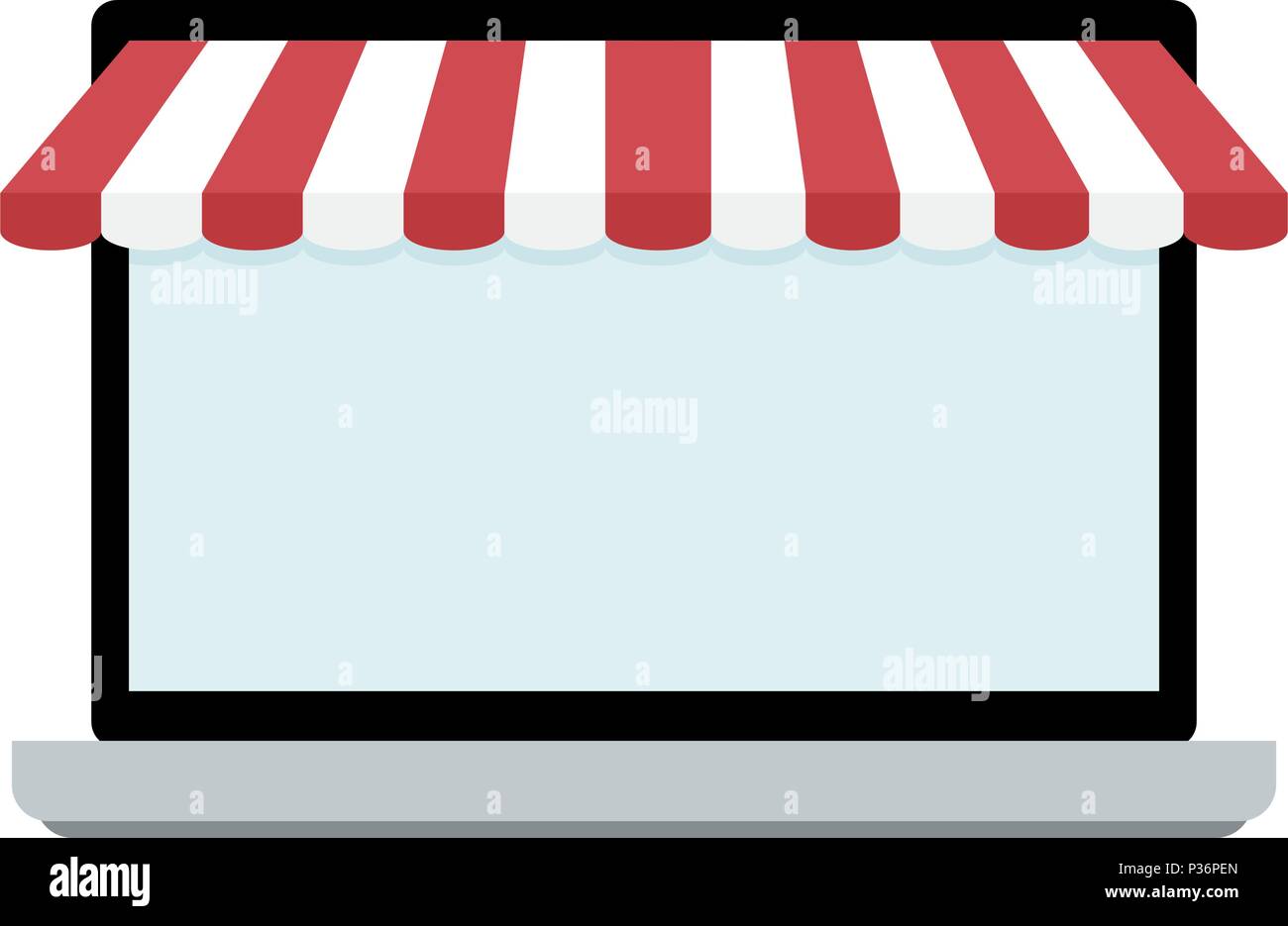 Bildschirm des Laptop mit Markise. Laptop speichern, kopieren Platz für Shopping Storefront, Vector Illustration Stock Vektor