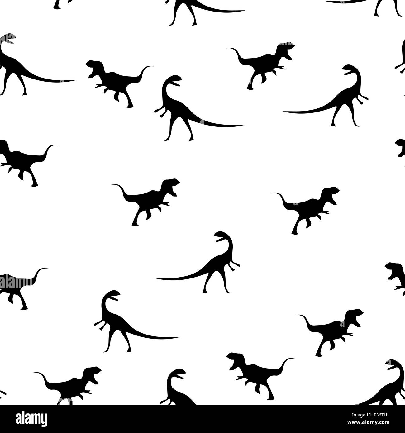 Nahtlose Muster der Silhouetten von velociraptor und maleevosaurus. Vector Illustration. Auf einem weißen Hintergrund. Stock Vektor