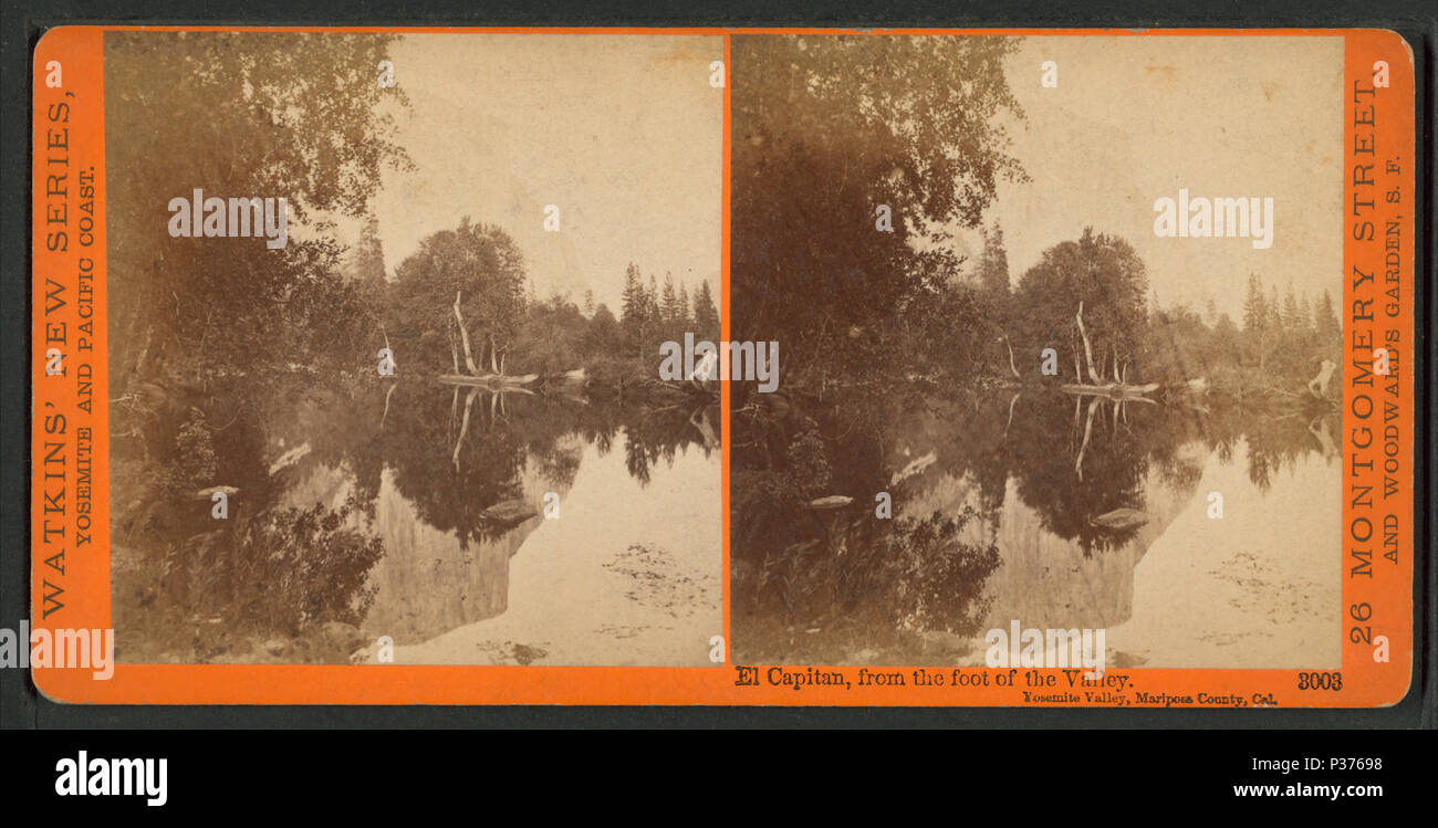 . El Capitan, vom Fuß des Valley, Yosemite Valley, Mariposa County, Cal. Alternative Titel: Watkins' Neue Serie, Nr. 3003. Erstellt: 1878-1881. Abdeckung: 1878-1881. Digitale Element veröffentlicht 6-2 2005; Aktualisiert im 7-21 2008. 93 El Capitan, vom Fuß des Valley, Yosemite Valley, Mariposa County, Cal, durch Watkins, Carleton E., 1829-1916 Stockfoto