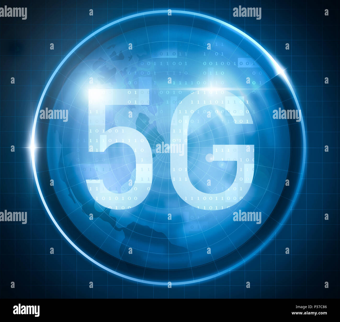 5G Symbol auf digitalen Hintergrund Stockfoto