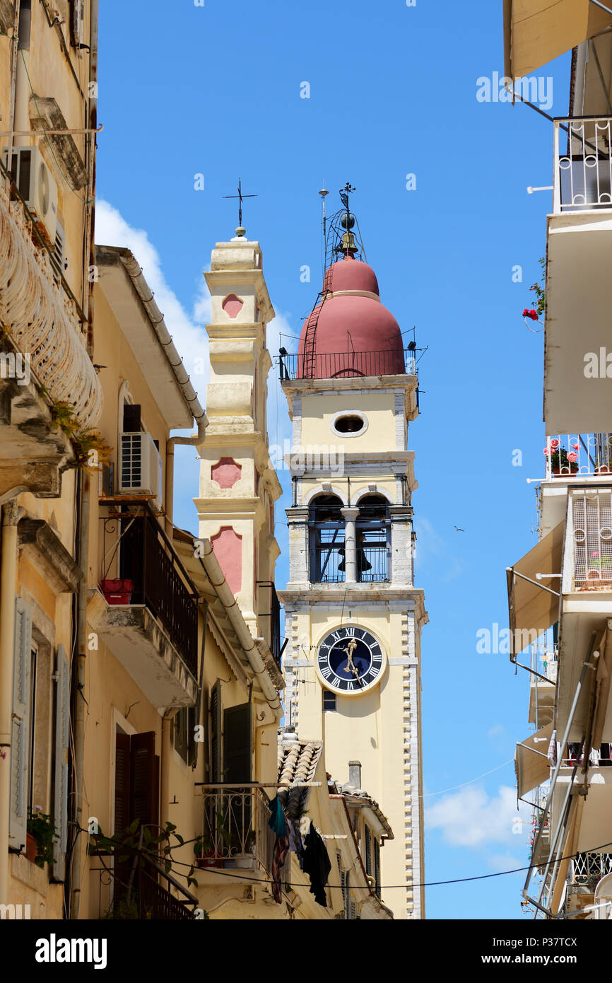 Bell Turm des Heiligen Spyridon Kirche, Korfu, Griechenland Stockfoto
