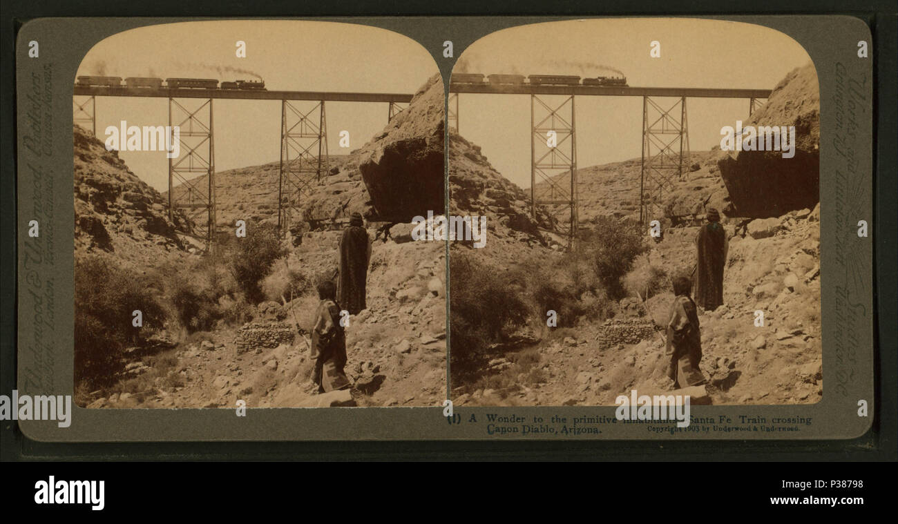 . Ein Wunder auf die primitiven Bewohner - Santa Fe Bahnübergang Canon Diablo, Arizona. Abdeckung: 1870?-1910?. Digitale Element veröffentlicht 6-30 2005; 2-12-2009 aktualisiert. 14 ein Wunder auf die primitiven Bewohner - Santa Fe Bahnübergang Canon Diablo, Arizona, von Underwood&amp; Underwood Stockfoto