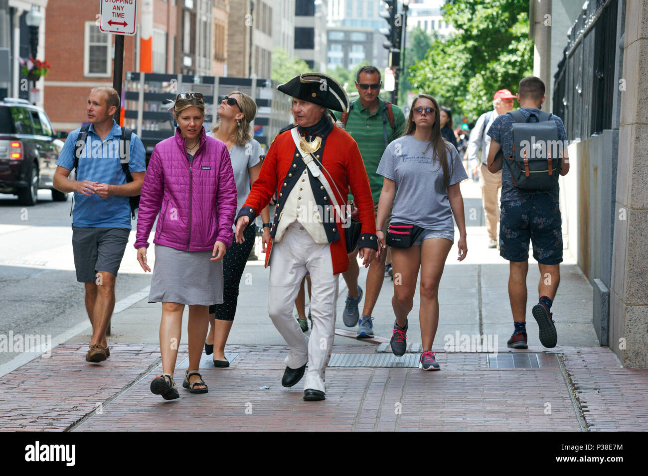 Tour Guide gekleidet als Britischen Roten Mantel auf der Freedom Trail, Boston, Massachusetts Stockfoto