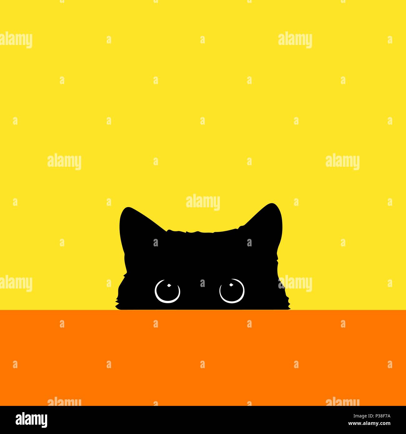Die schwarze Katze schaut, weil einer Tabelle. Farbe Vector Illustration. Stock Vektor