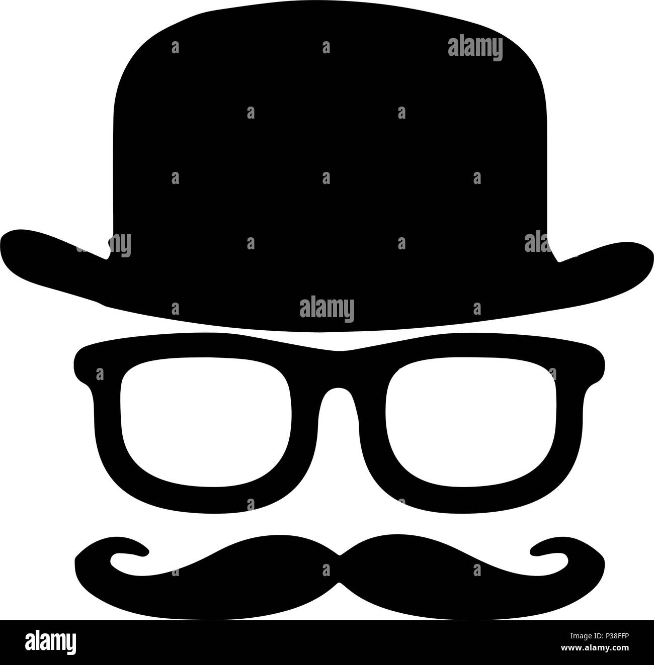 Die mans Silhouette, bestehend aus einem Hut, Brille und Schnurrbärte. Ein Vektor Illustration von Tag des Vaters. Auf einem weißen Hintergrund. Stock Vektor