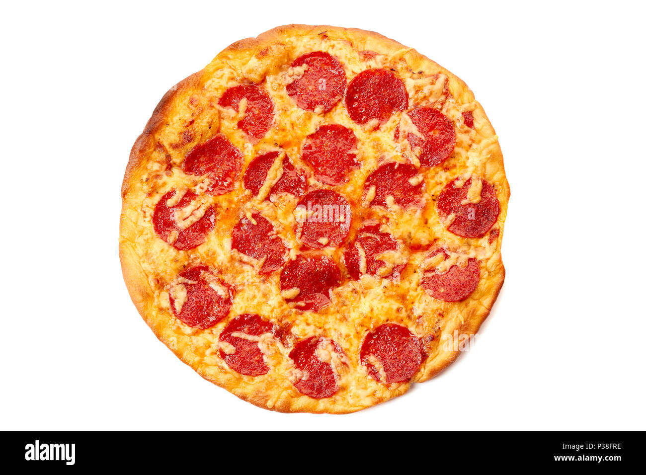Pizza Salami auf Weiß Stockfoto