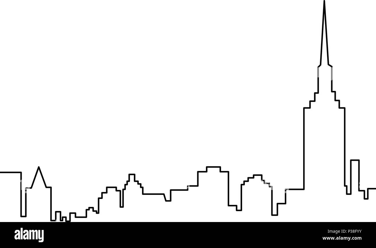 Wolkenkratzer eine Zeile einfachen Vektor Illustration. Schwarz-weiß-Bild. Stock Vektor