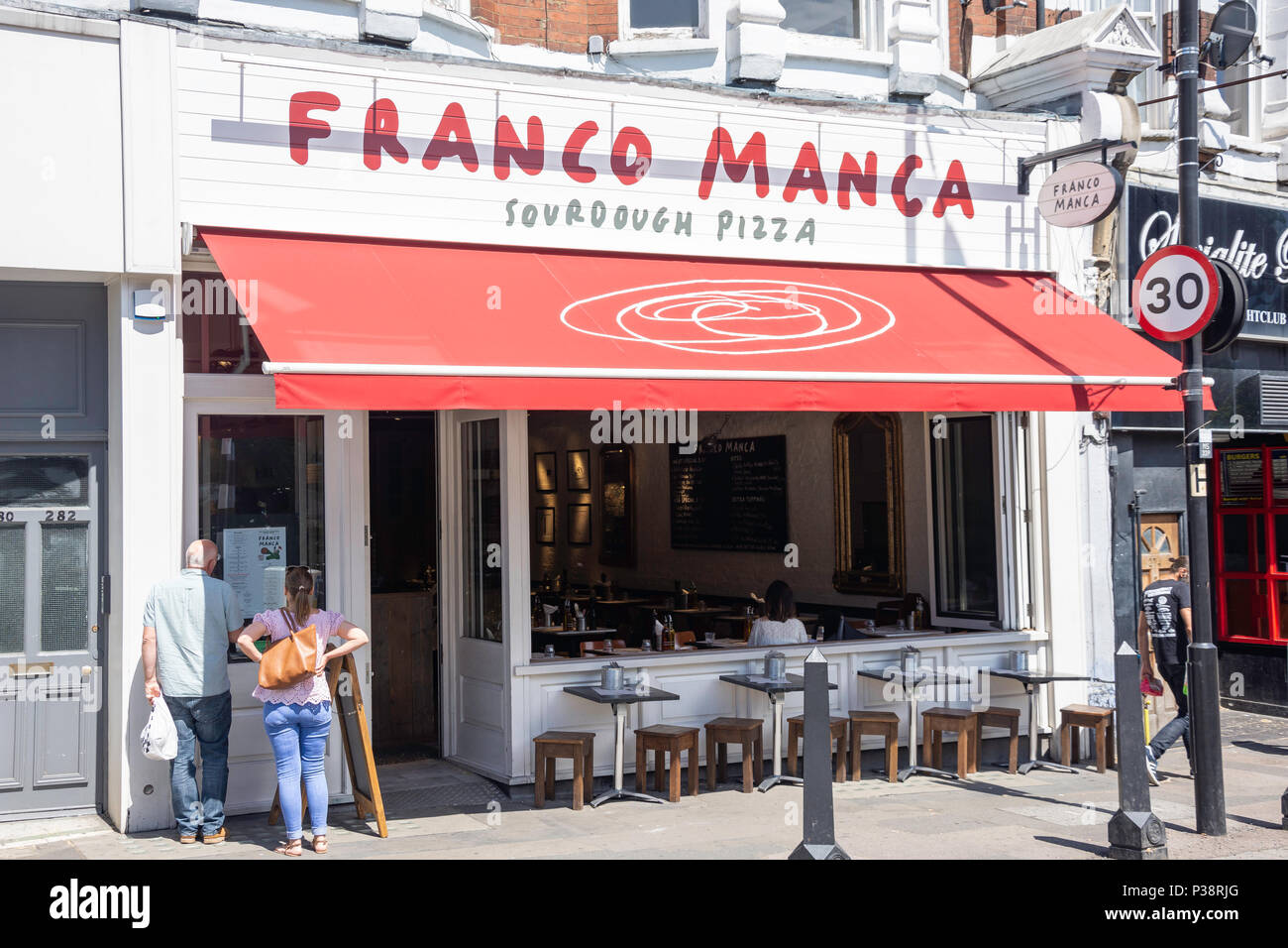 Franco Manca Pizza Restaurant, Muswell Hill Broadway, Muswell Hill, London Borough von Haringey, Greater London, England, Vereinigtes Königreich Stockfoto