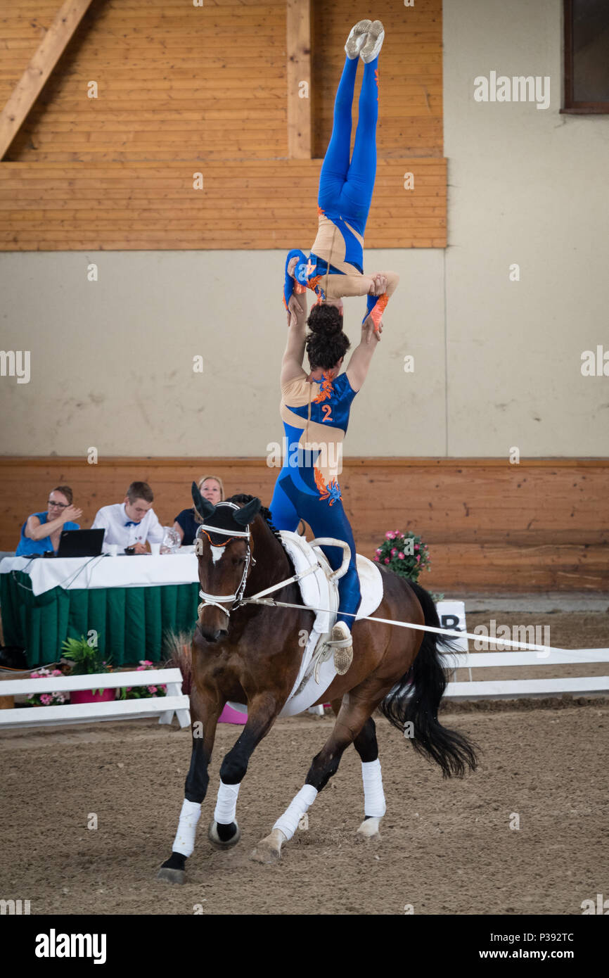 Pezinok, Slowakei. 18 Jun, 2018. Team gilching ich von Deutschland aus in Aktion an Vaulting Wettbewerb am 18. Juni 2018 in Pezinok, Slowakei Credit: Lubos Paukeje/Alamy leben Nachrichten Stockfoto