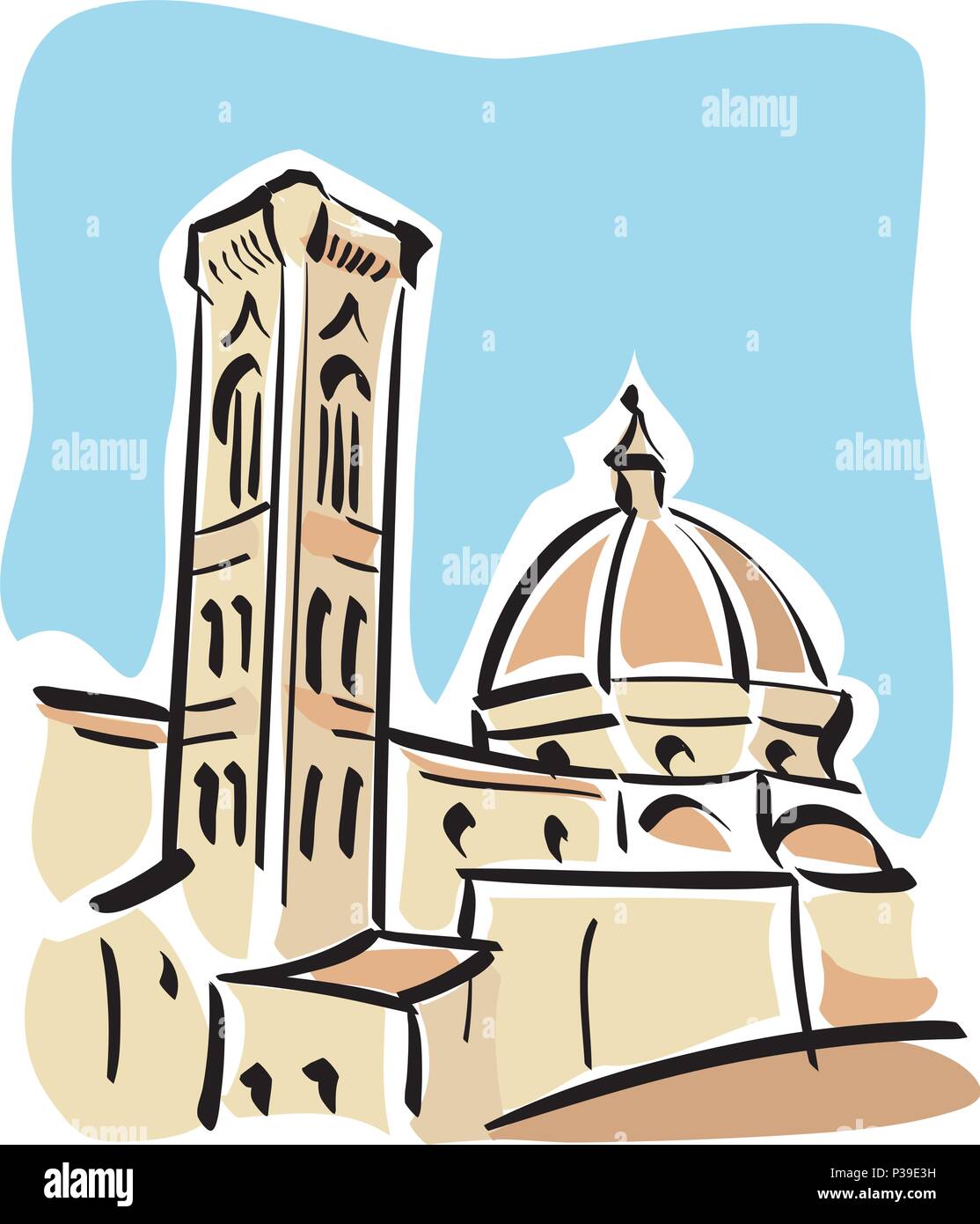 Vector Illustration der Dom und Giottos Glockenturm in Florenz Stock Vektor